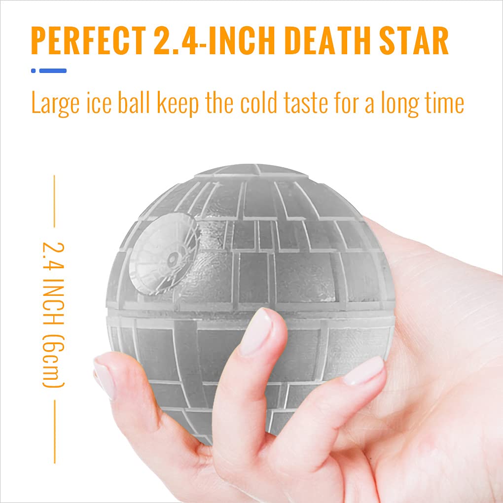 Flexible silicone Death Star mold easily releases ice for effortless removal.