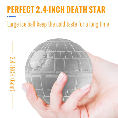 Flexible silicone Death Star mold easily releases ice for effortless removal.