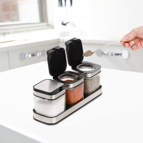 DEAYOU dust-proof flip-top lids protect salt and pepper from humidity