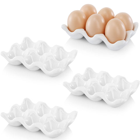DEAYOU 6-cup porcelain egg tray for organized fridge storage.