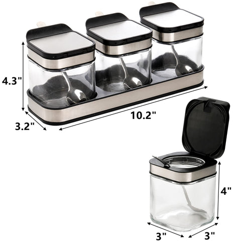 DEAYOU glass seasoning cruet with stainless steel lid and spoon for easy scooping
