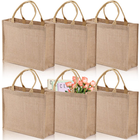 DEAYOU large jute tote with laminated interior for groceries and gifts
