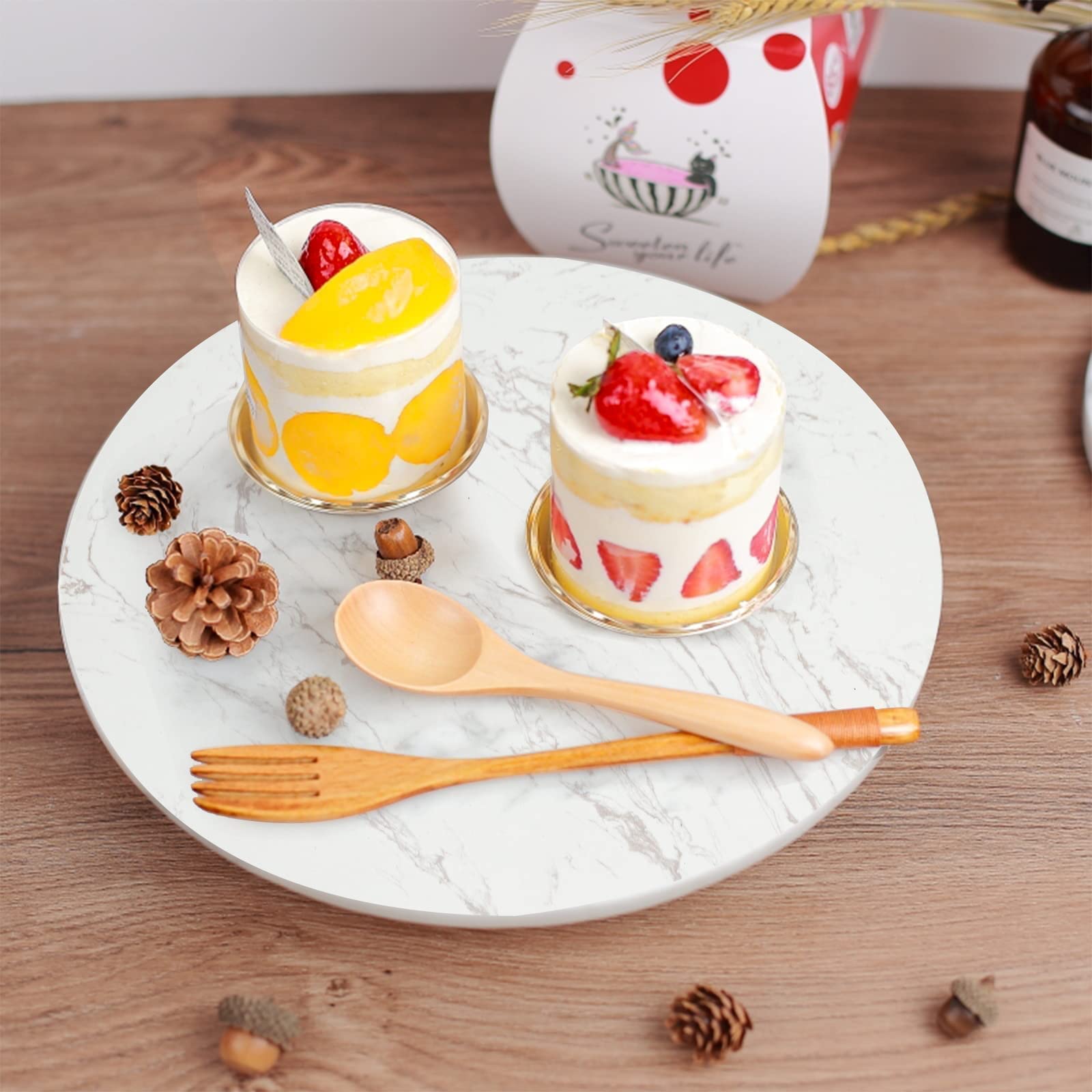 DEAYOU Marble Lazy Susan with a stable base for table presentation
