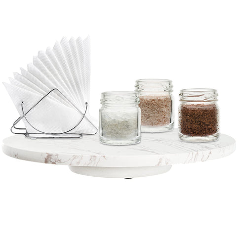 DEAYOU Marble Lazy Susan on the dining table keeps condiments organized