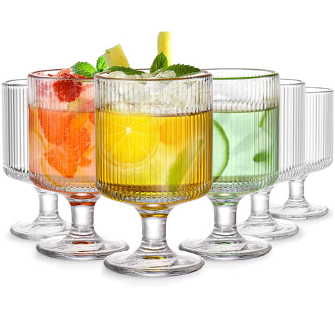 DEAYOU six pack ribbed vintage wine glasses 8oz for stylish entertaining