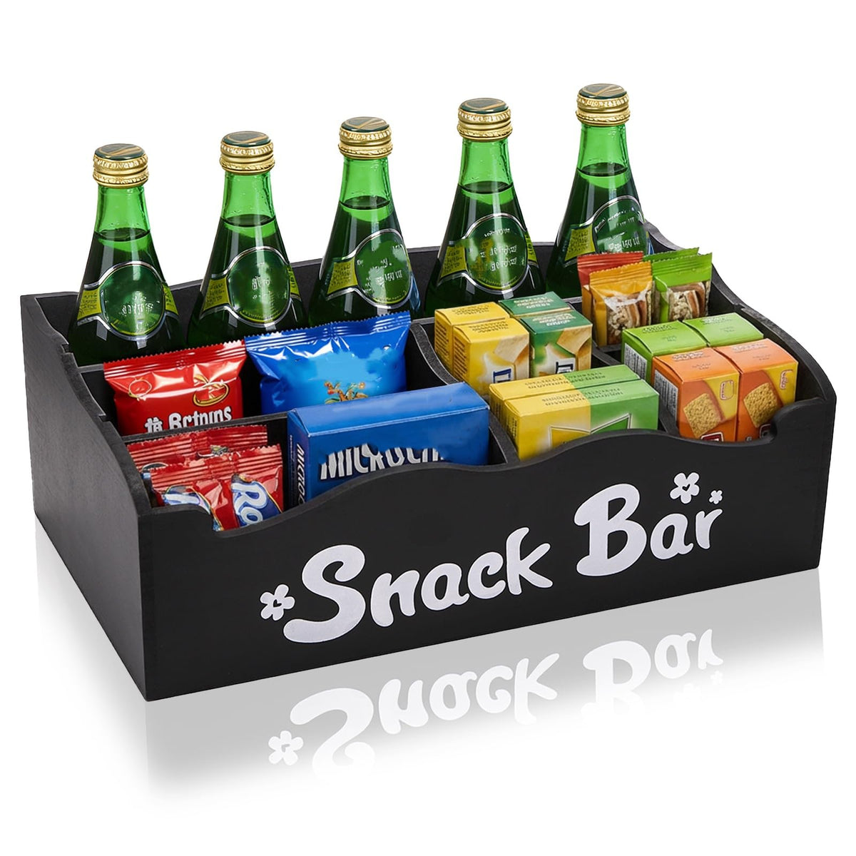 DEAYOU snack organizer on countertop with seven compartments for quick access.