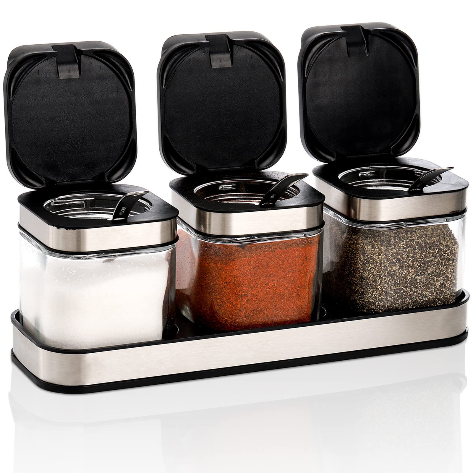 DEAYOU three-in-one tray with glass seasoning boxes for organized kitchen storage