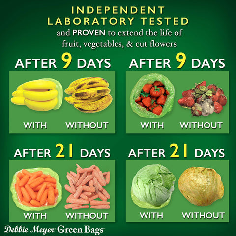 Debbie Meyer GreenBags in fridge storage keep vegetables crisp.