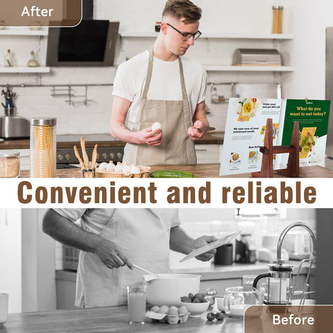 DEBETOOL cookbook stand hand-polished-edges add a sleek, elegant touch to any kitchen.