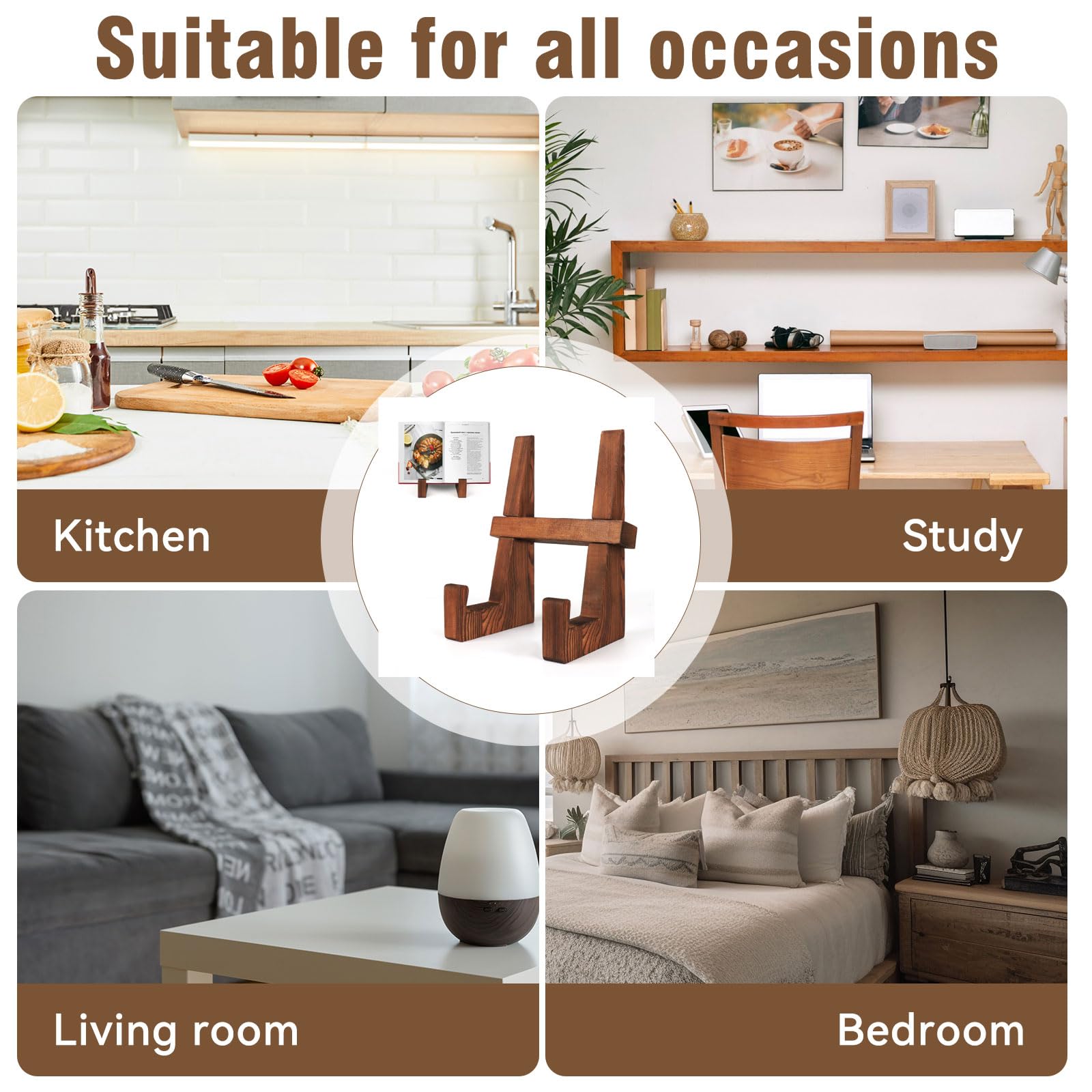 DEBETOOL cookbook stand sleek-design complements rustic brown decor while saving counter space.