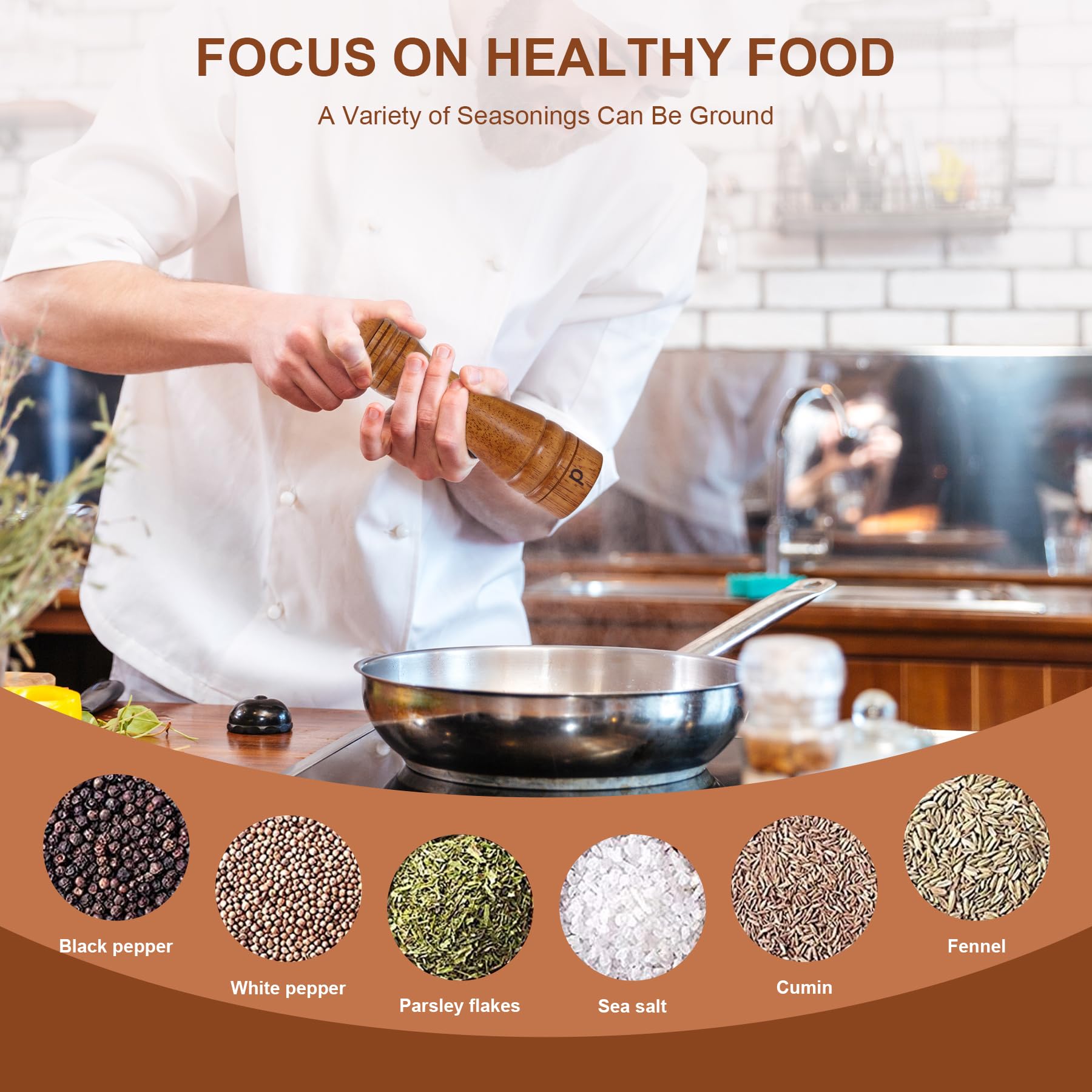 DEBETOOL adjustable coarseness dial for precise spice texture.