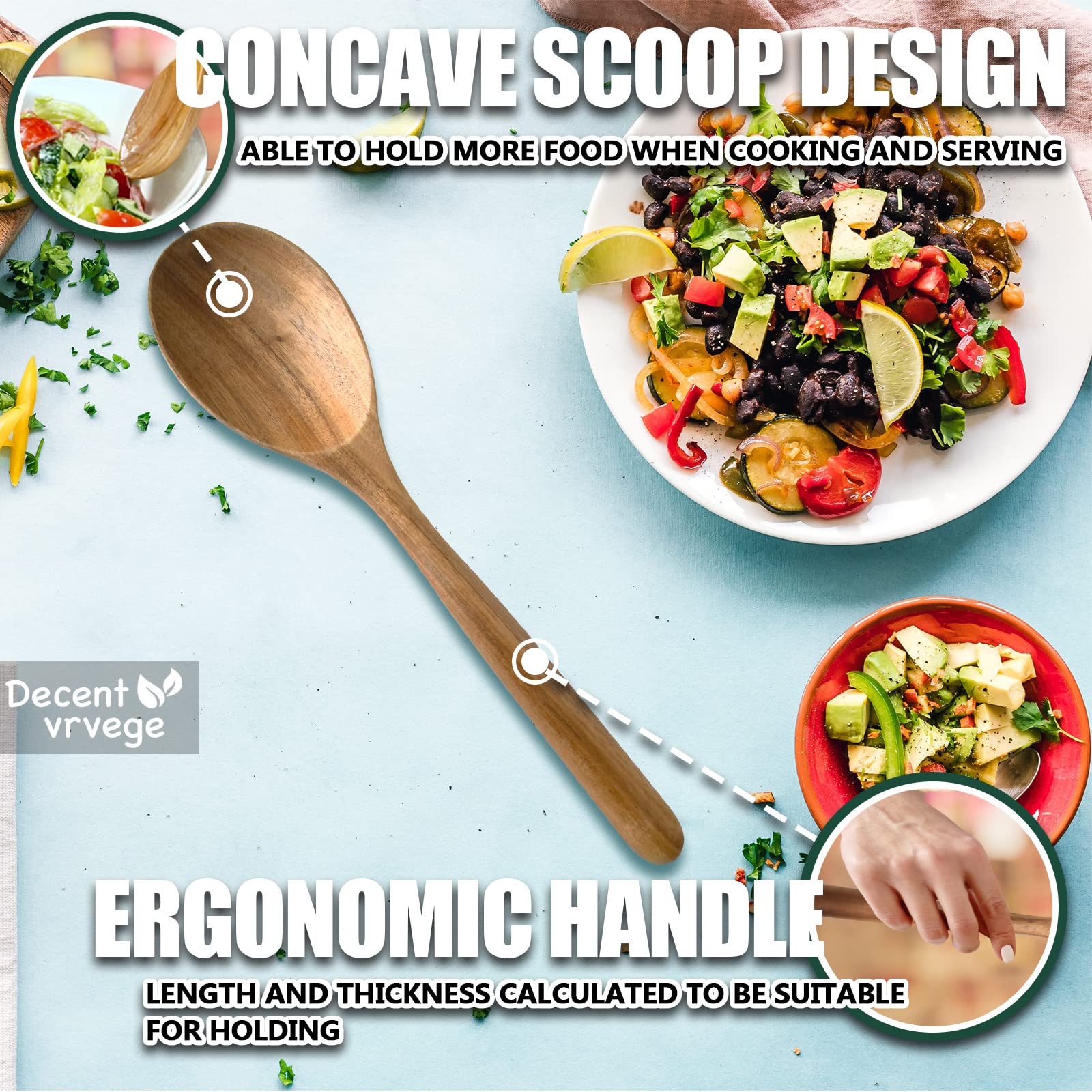 Decent Vrvege wooden spoon with concave scoop for easy grabbing