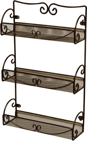 Deco Brothers bronze 3-tier rack on wall keeps spice bottles organized