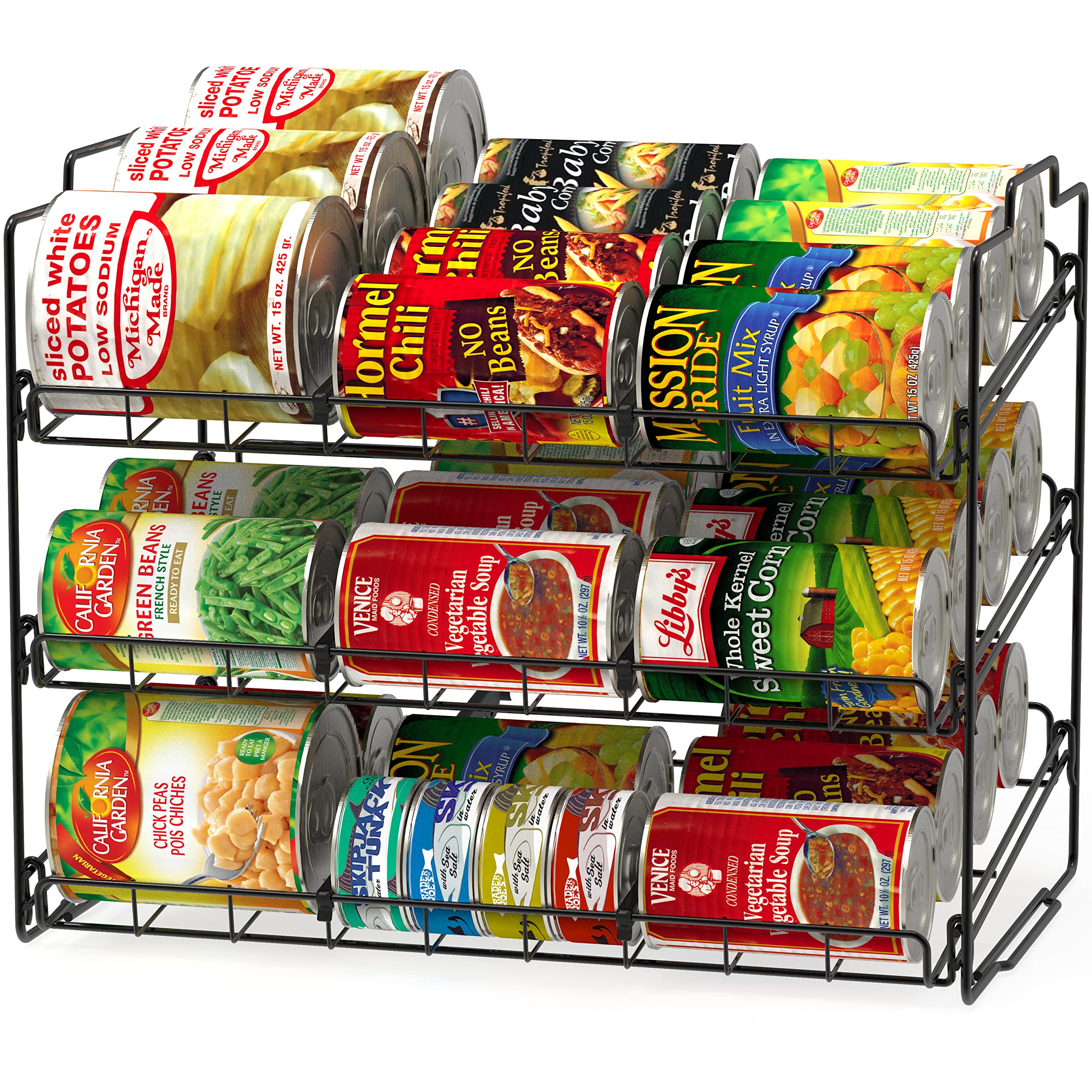 Deco Brothers 3-tier black stackable can rack for organized pantry storage