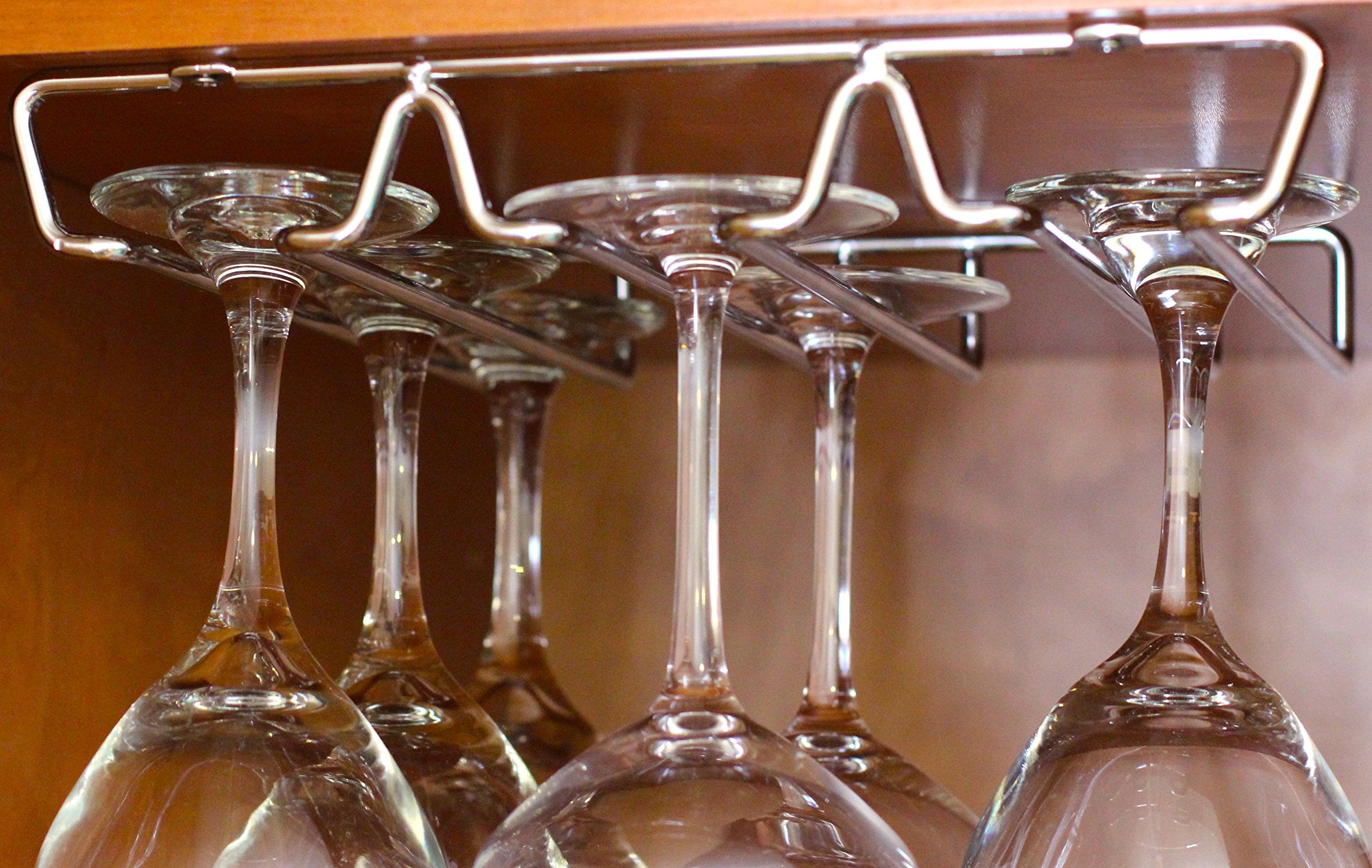 Deco Brothers under cabinet wine glass rack chrome front view keeps stemware neatly organized