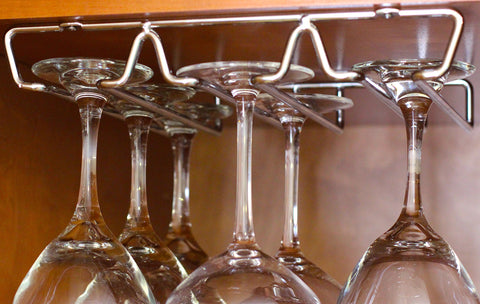Deco Brothers under cabinet wine glass rack chrome front view keeps stemware neatly organized
