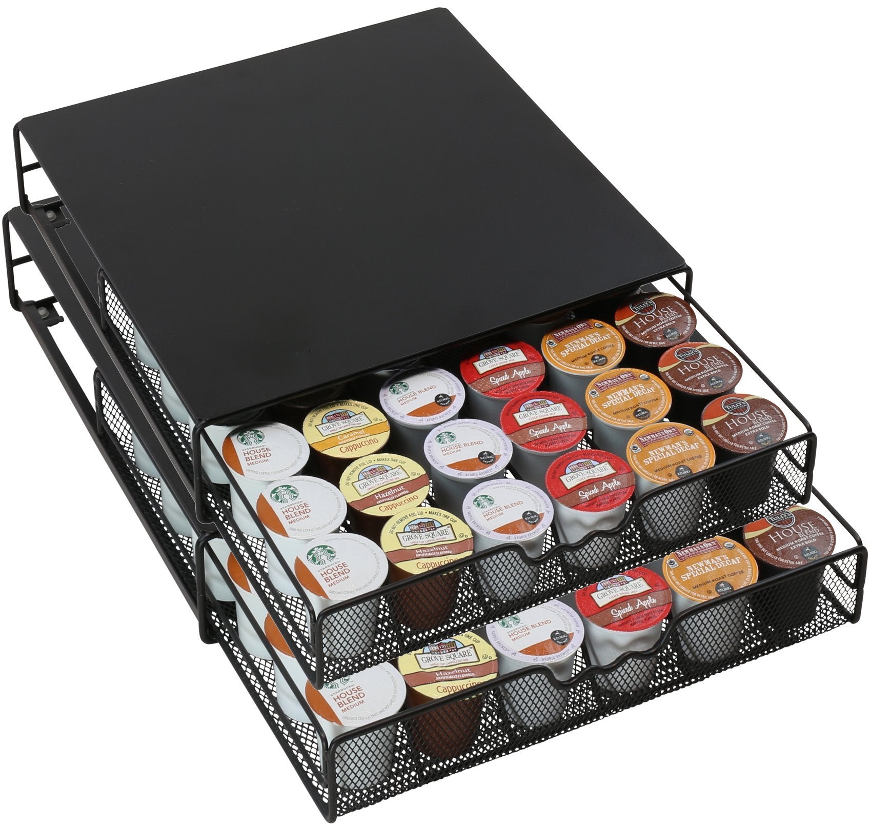 DecoBrothers black pod organizer with non-slip feet on smooth counters.