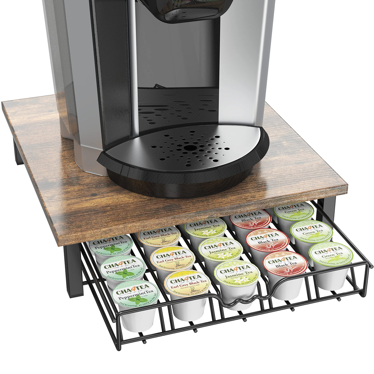 Deco Brothers K-Cup Holder Drawer front view shows neat pod organization for quick morning access