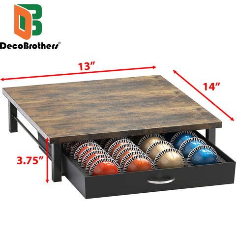 Deco Brothers Rustic Brown Drawer stores Vertuo small pods, keeping counters tidy.