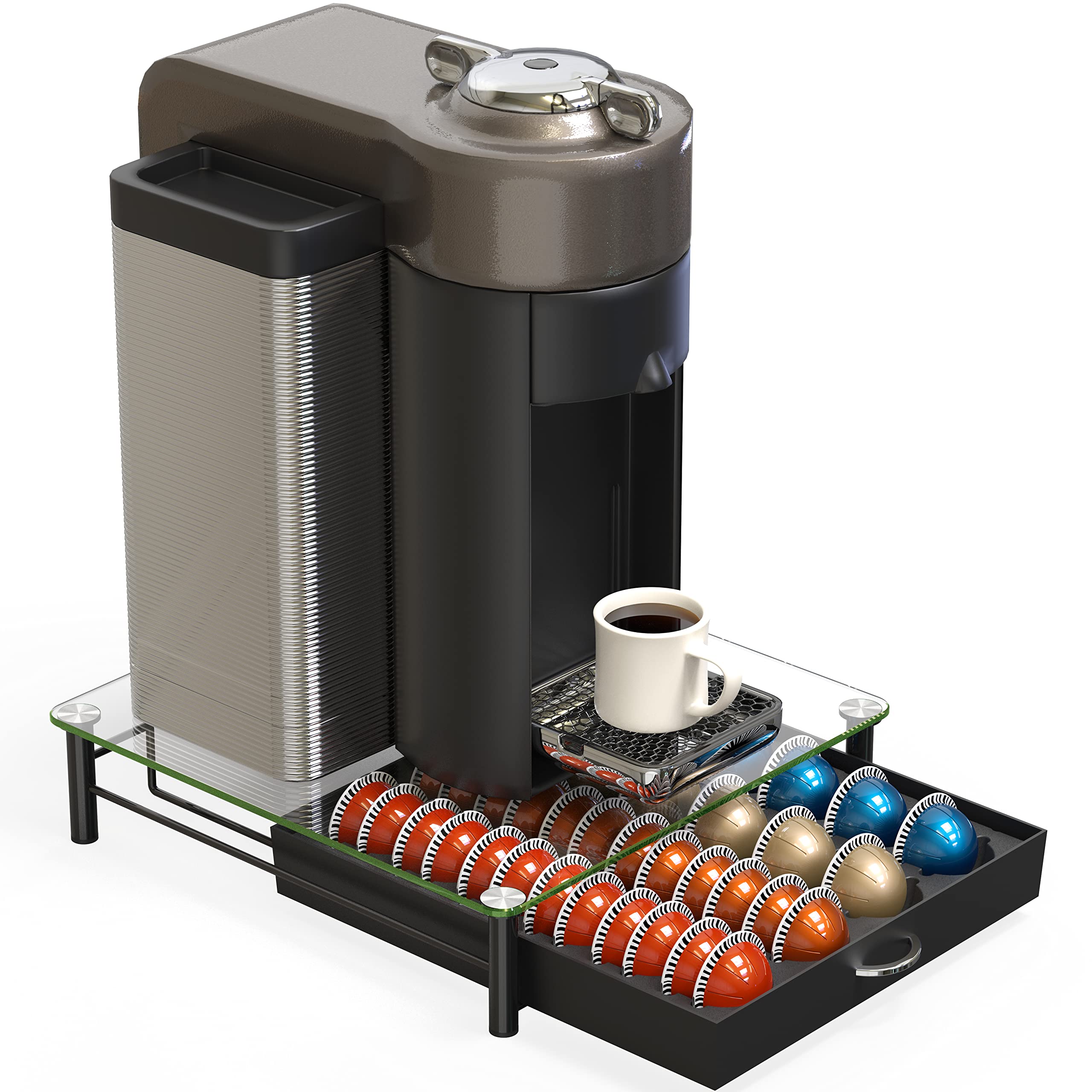 DecoBrothers compact design fits under most single-serve machines.