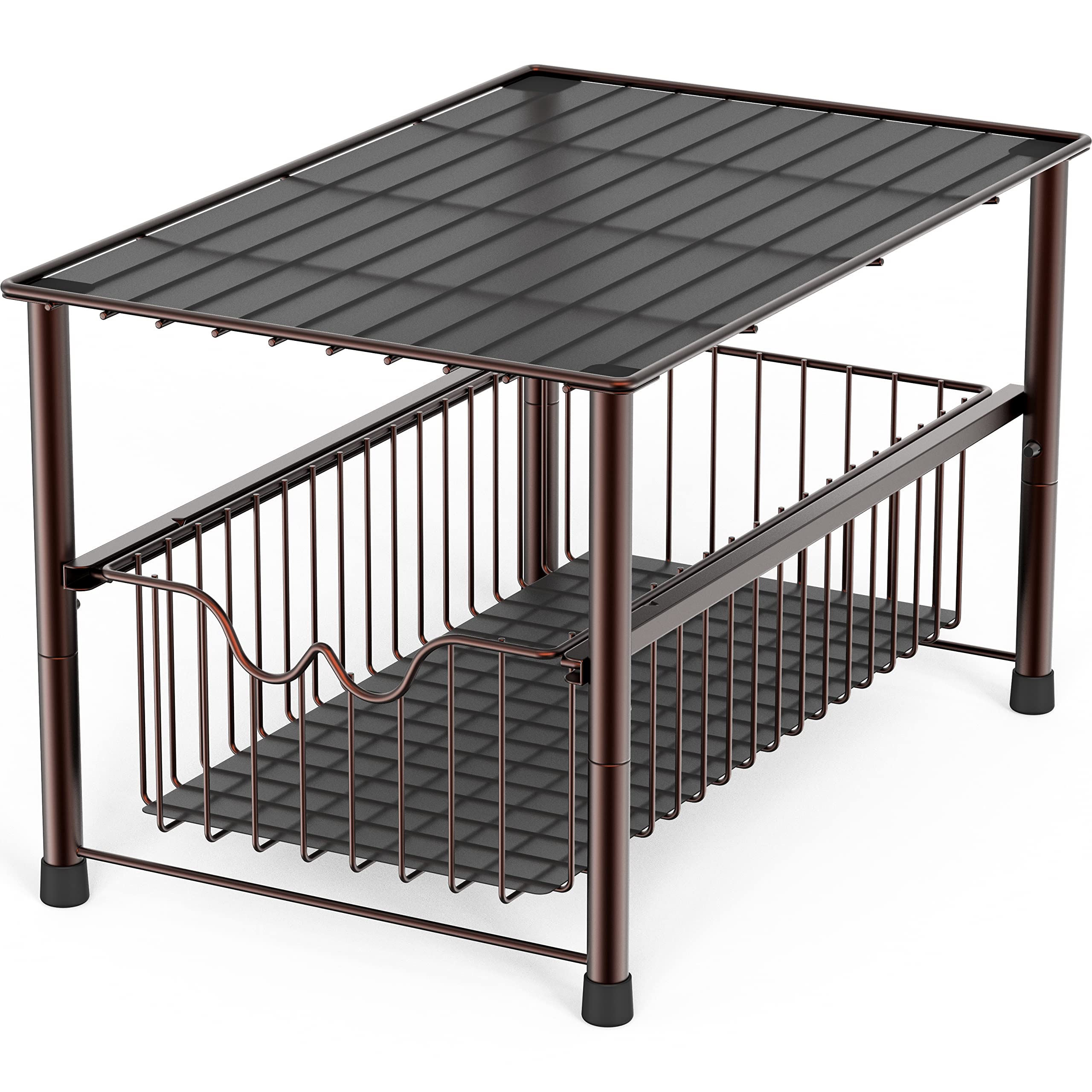 Deco Brothers stackable under-sink bronze basket for easy, space-saving storage.