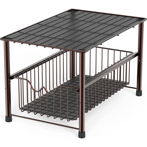 Deco Brothers stackable under-sink bronze basket for easy, space-saving storage.