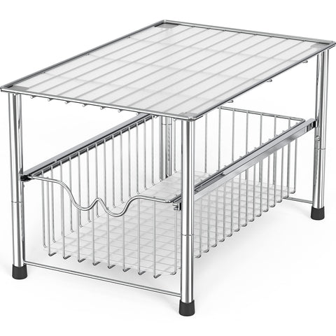 Deco Brothers chrome stackable under-sink organizer front view for easy access