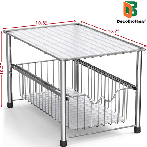 Deco Brothers chrome under-sink organizer side view highlights sturdy metal construction