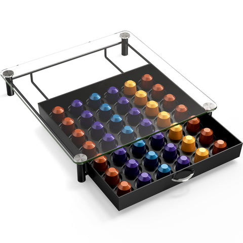 Deco Brothers tempered glass pod drawer shows clear pod visibility for quick selection