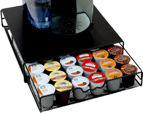 DecoBrothers under Keurig, black finish saves counter space.