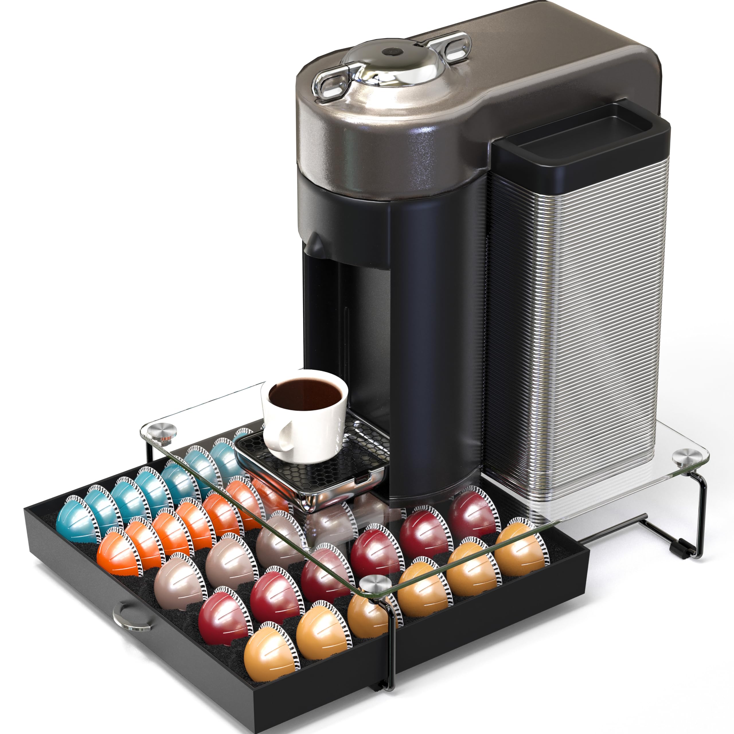 Under-machine friendly footprint helps save counter space.