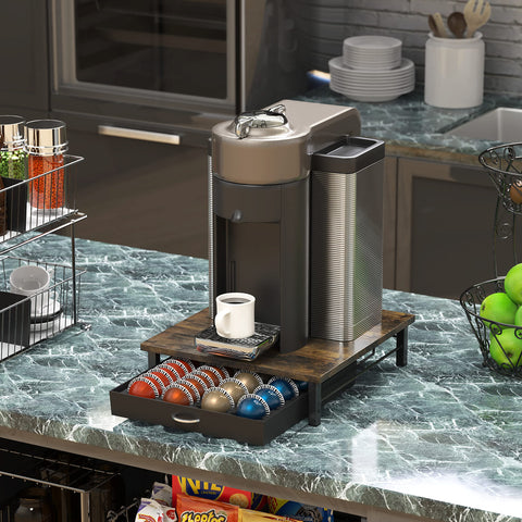 Deco Brothers Vertuo Pod Organizer fits under the machine for space-saving storage.