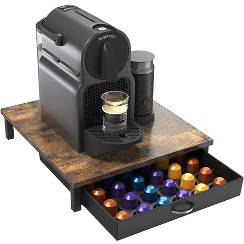 Deco Brothers wooden pod drawer front view with rustic finish and organized capsules.