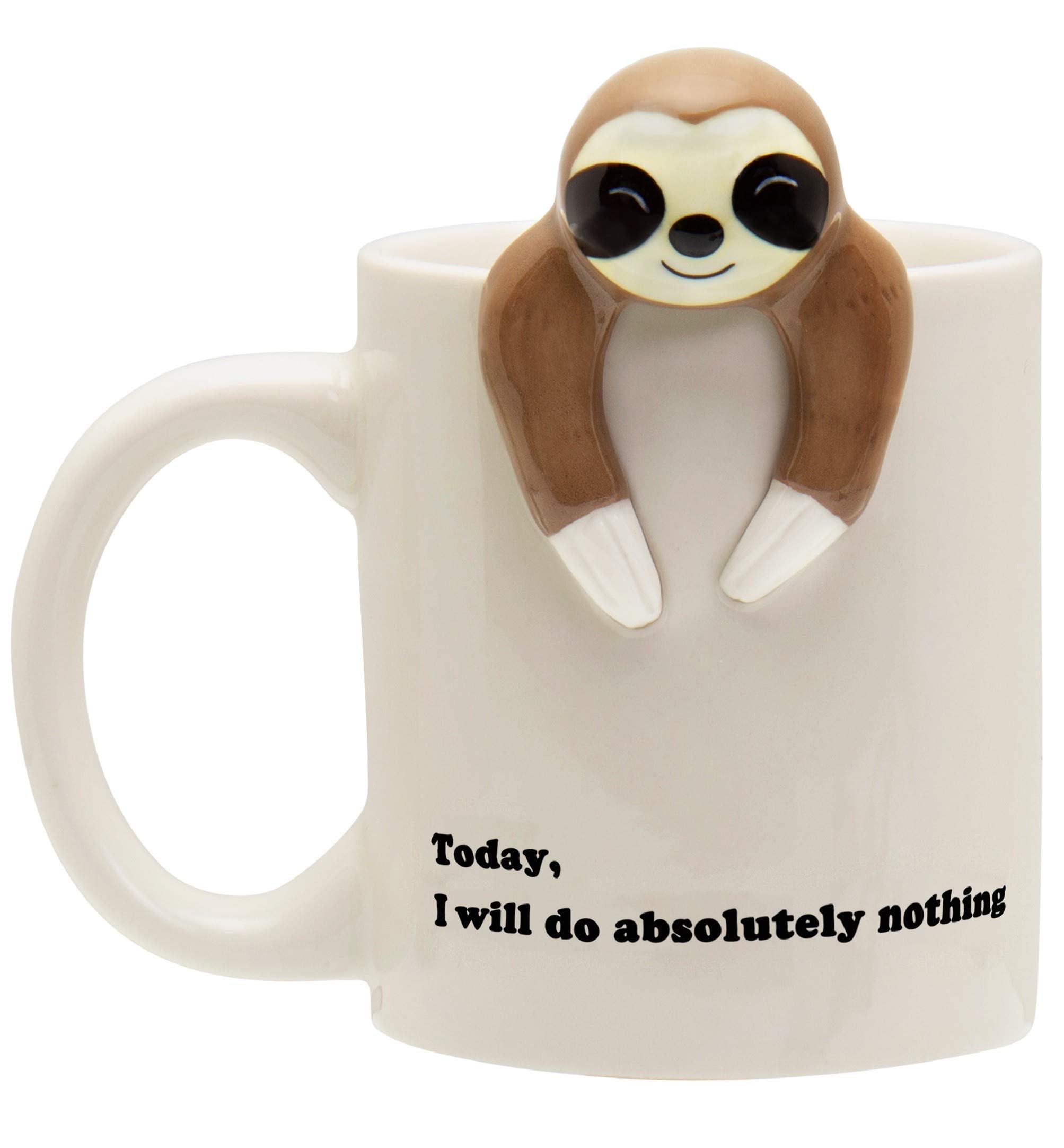 Decodyne funny sloth mug front view for cheerful mornings and desk fun