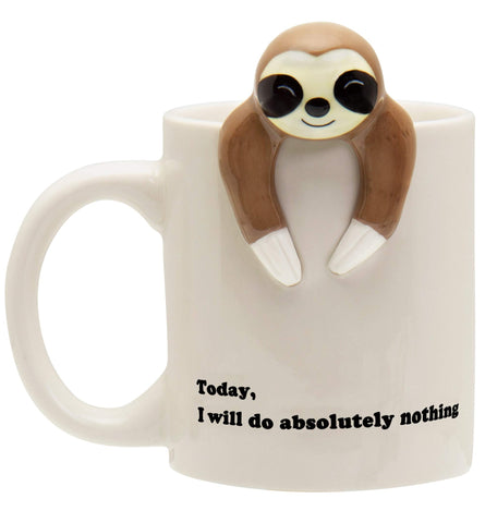 Decodyne funny sloth mug front view for cheerful mornings and desk fun