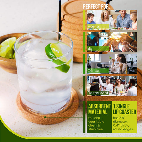 Decopom heat-resistant cork coaster protects tabletops from hot drinks.