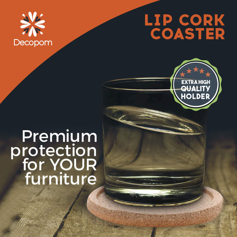 Durable natural cork Decopom coaster offers rustic table protection.