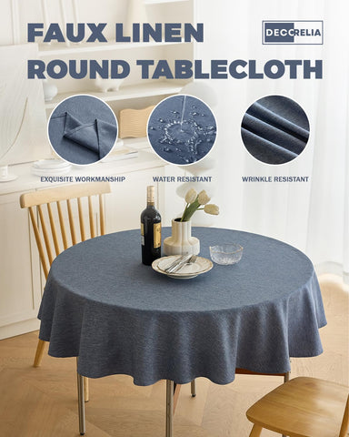 Decorelia denim blue round tablecloth for indoor and outdoor use