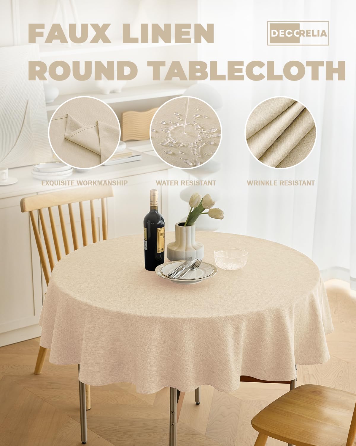 Decorelia simple classic round tablecloth for indoor and outdoor dining