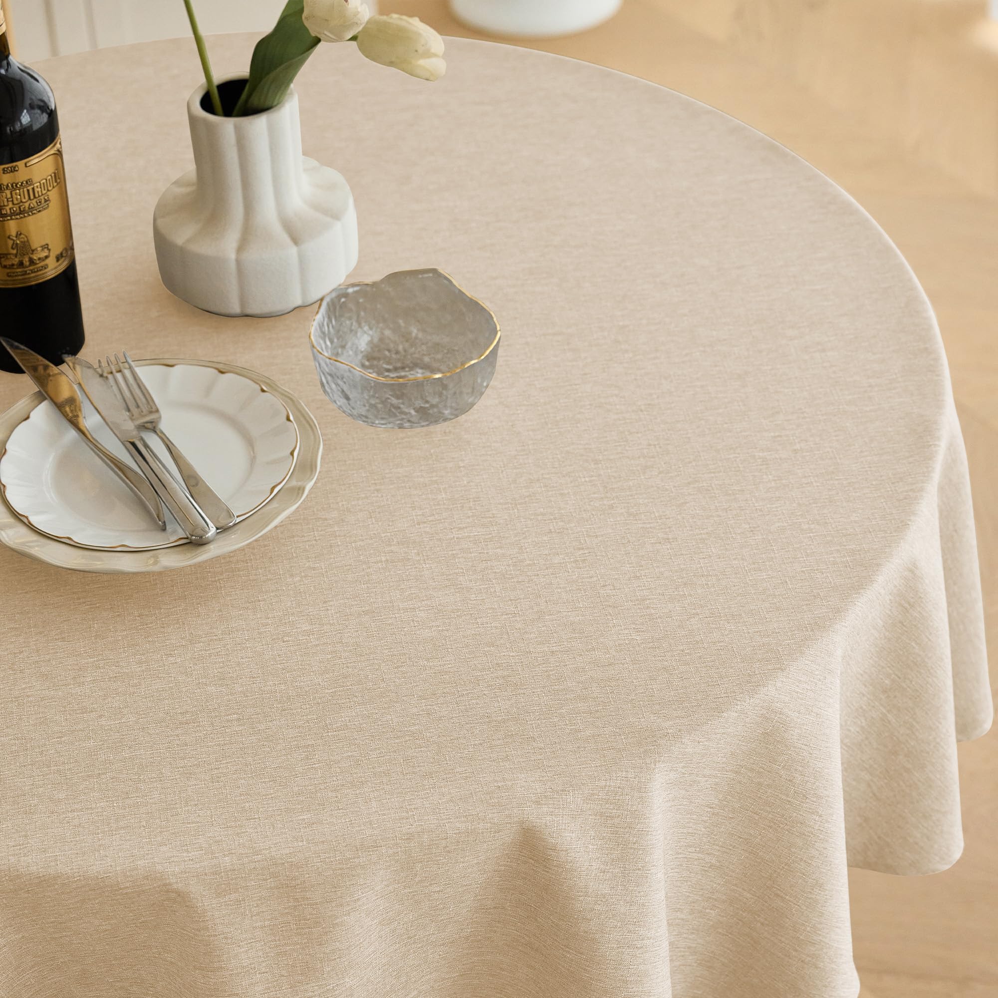 Decorelia stain-repellent round tablecloth beige for spills during gatherings