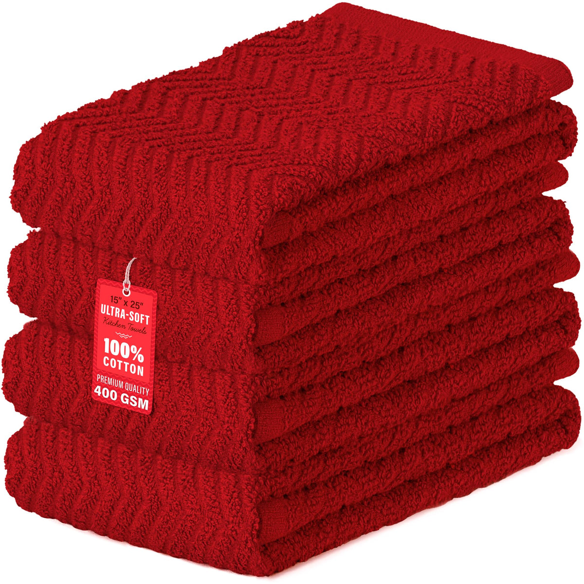 DecorRack 100% cotton kitchen towels folded red ready for everyday drying