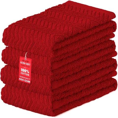 DecorRack 100% cotton kitchen towels folded red ready for everyday drying