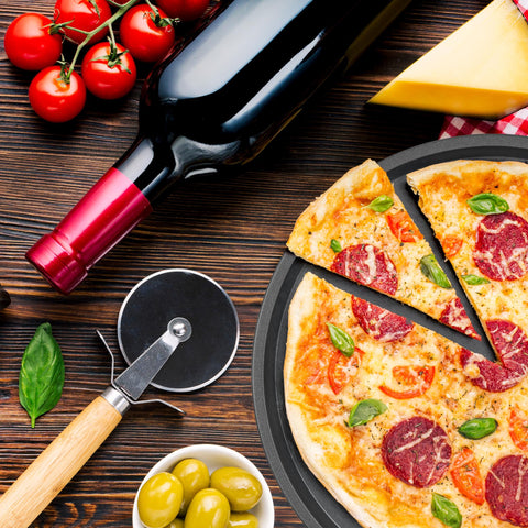 DecorRack 2-pack pizza pans with premium non-stick coating for easy release.