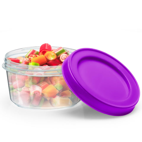 DecorRack clear jars in assorted colors aid quick food ID.
