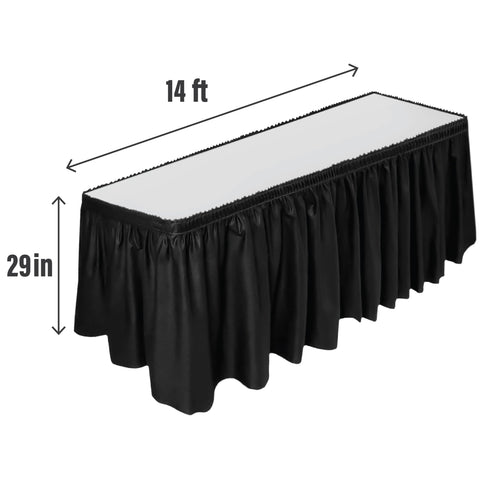 DecorRack BPA-free table skirt close-up shows adhesive backing for quick setup.