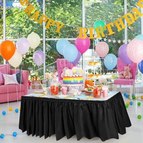 DecorRack table skirt in dining scene demonstrates reusable and disposable flexibility for events.