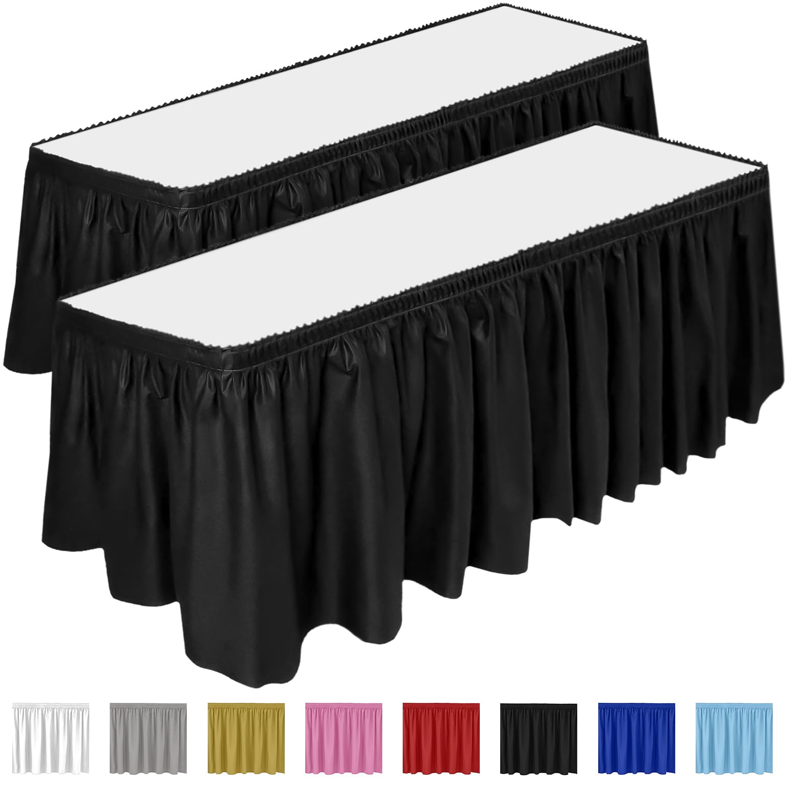 DecorRack 2-pack table skirt enhances weddings and buffets with a modern black backdrop.