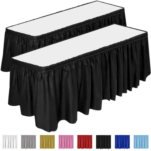 DecorRack 2-pack table skirt enhances weddings and buffets with a modern black backdrop.