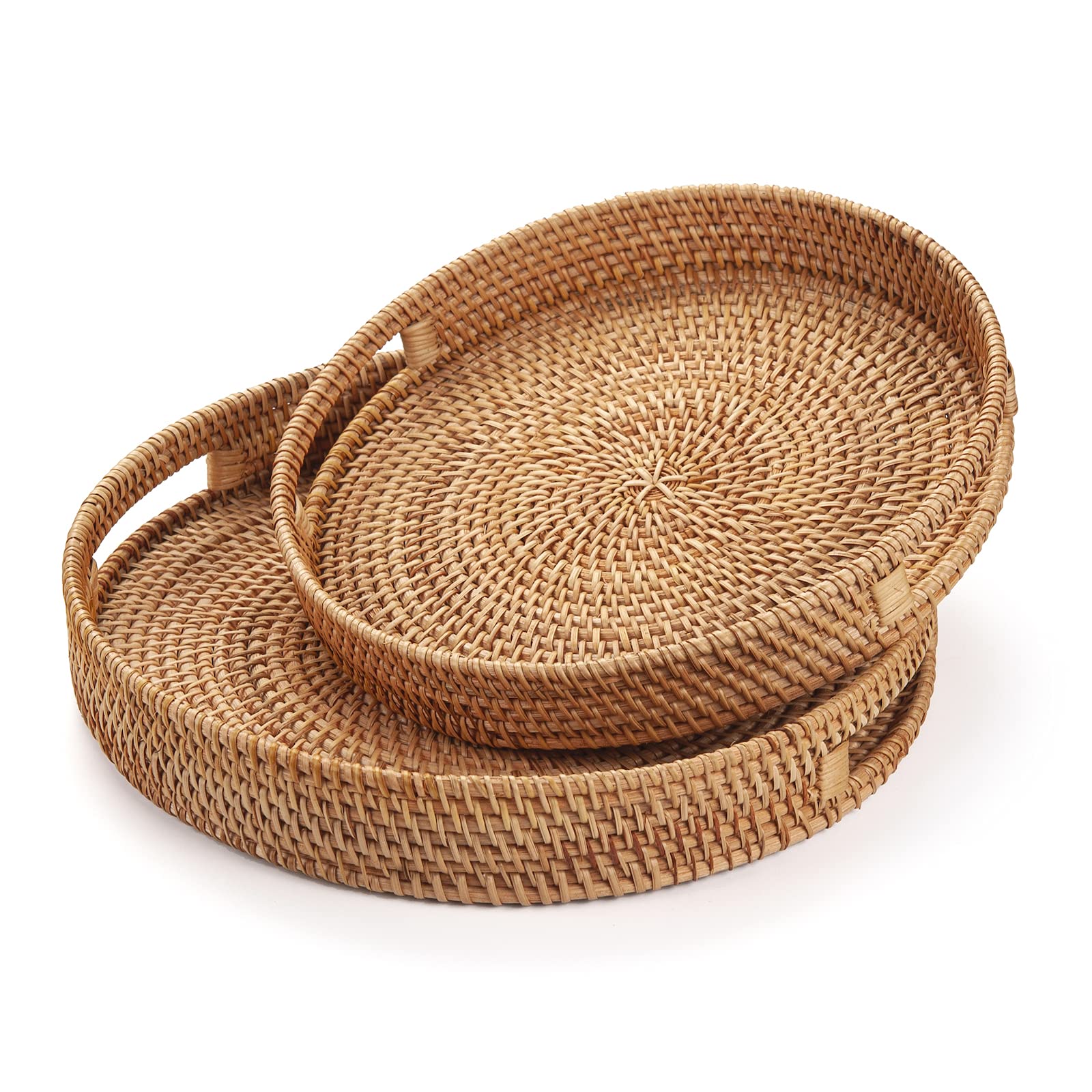 DECRAFTS handwoven rattan tray enhances natural texture as decor on a table