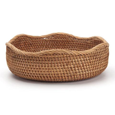 DECRAFTS rattan bread basket medium, versatile round display for fruit or chips on the table